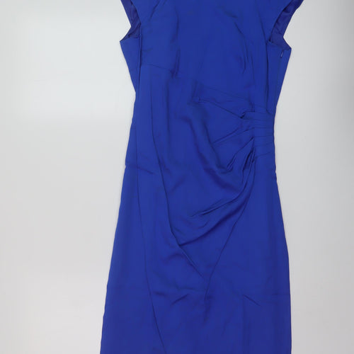 Coast Womens Blue Viscose Sheath Size 10 Round Neck Zip