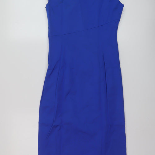 Coast Womens Blue Viscose Sheath Size 10 Round Neck Zip
