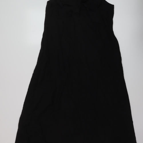 Marks and Spencer Womens Black Linen A-Line Size 8 Square Neck Pullover