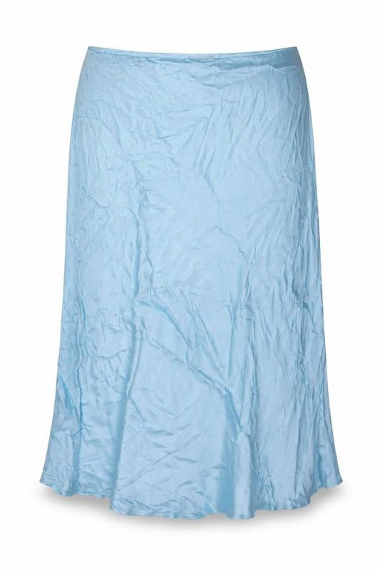 Front view of Marks & Spencer women’s blue polyester a-line skirt, size UK 24