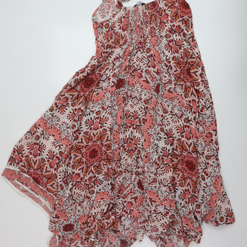 Yours Womens Multicoloured Geometric Viscose A-Line Size 16 V-Neck Button