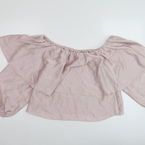 River Island Womens Pink Polyester Basic Blouse Size 14 Square Neck