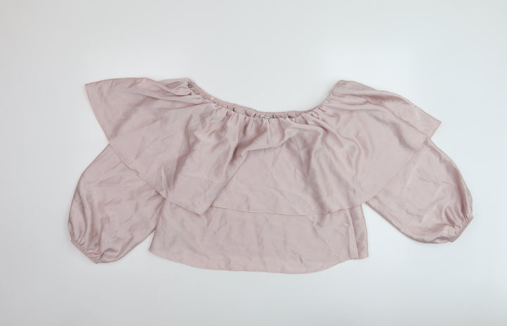 River Island Womens Pink Polyester Basic Blouse Size 14 Square Neck