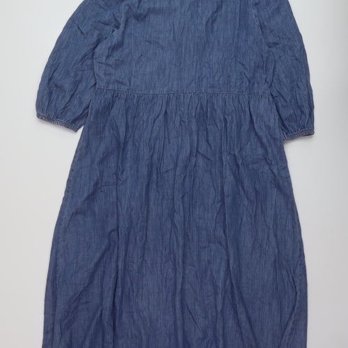 Marks and Spencer Womens Blue Cotton A-Line Size 12 Round Neck Zip
