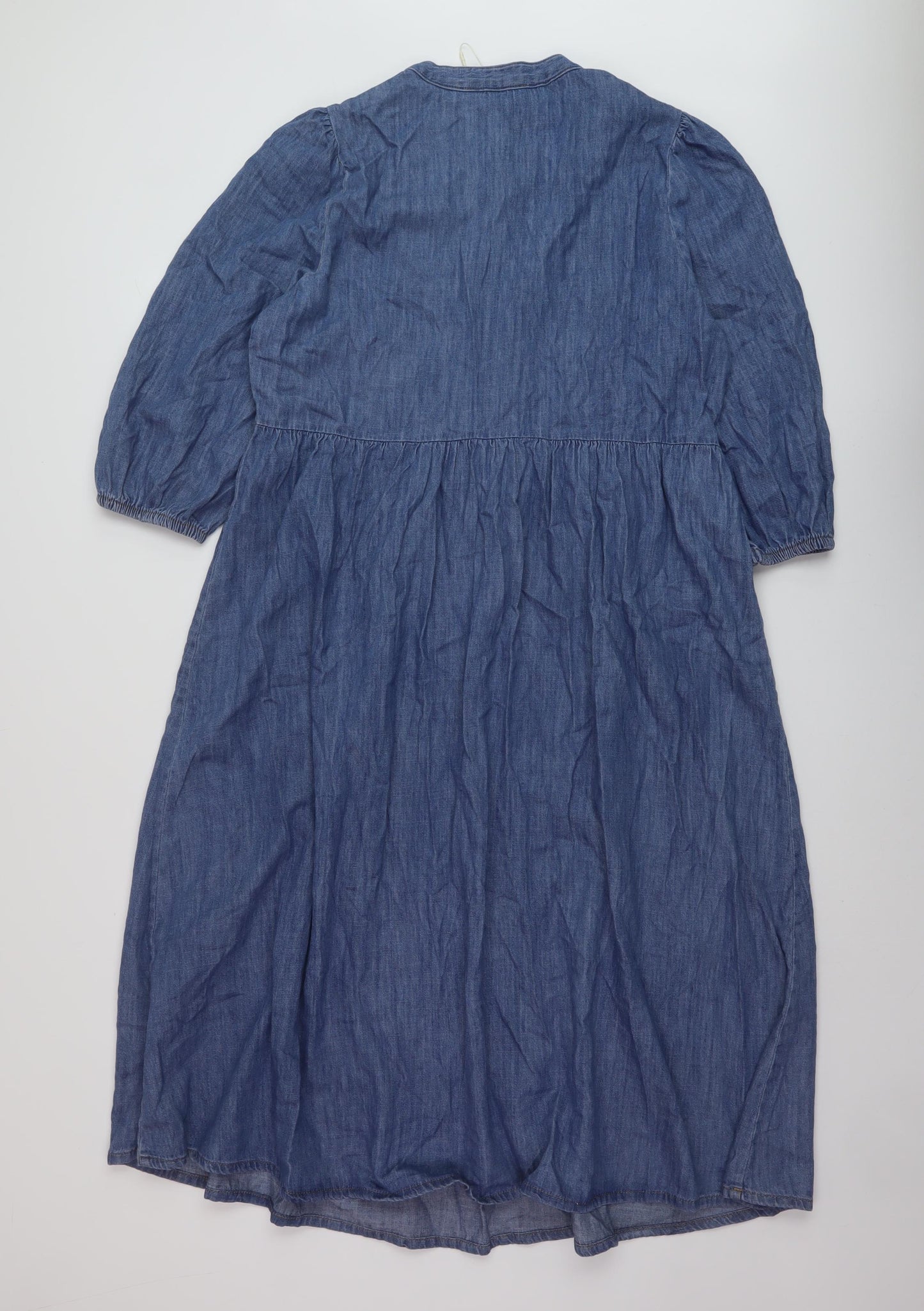 Marks and Spencer Womens Blue Cotton A-Line Size 12 Round Neck Zip