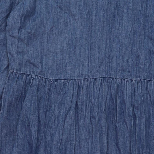 Marks and Spencer Womens Blue Cotton A-Line Size 12 Round Neck Zip