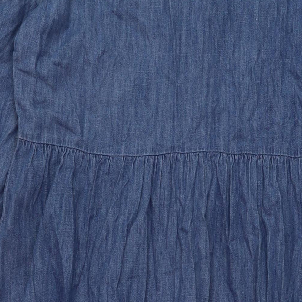 Marks and Spencer Womens Blue Cotton A-Line Size 12 Round Neck Zip