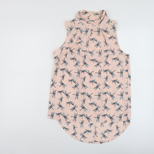 Nexty Womens Pink Geometric Polyester Basic Tank Size 8 Mock Neck