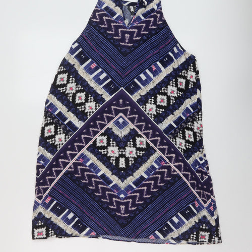 Warehouse Womens Blue Geometric Polyester Tunic Tank Size 16 Round Neck