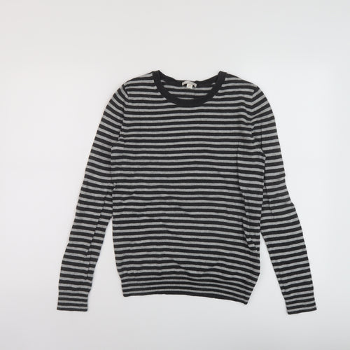 Gap Womens Grey Round Neck Striped Cotton Pullover Jumper Size XS