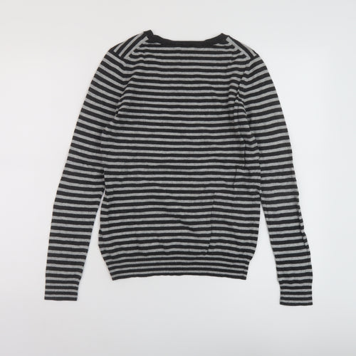 Gap Womens Grey Round Neck Striped Cotton Pullover Jumper Size XS