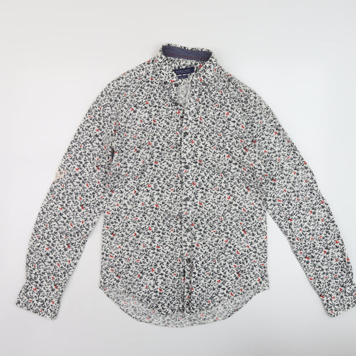 Zara Mens Multicoloured Floral Polyester Button-Up Size S Collared Button