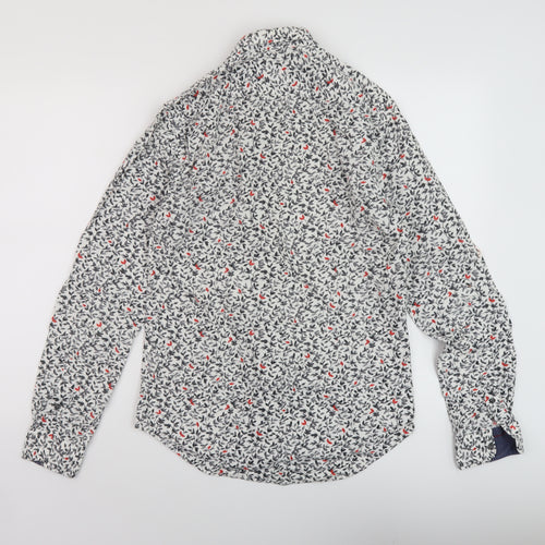 Zara Mens Multicoloured Floral Polyester Button-Up Size S Collared Button