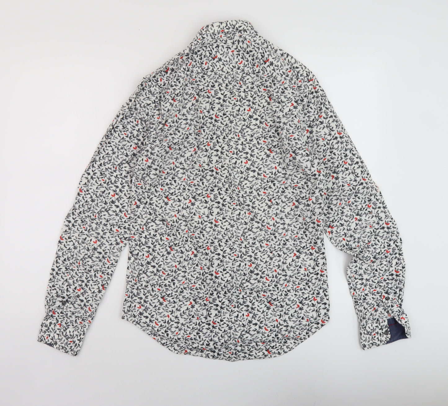 Zara Mens Multicoloured Floral Polyester Button-Up Size S Collared Button
