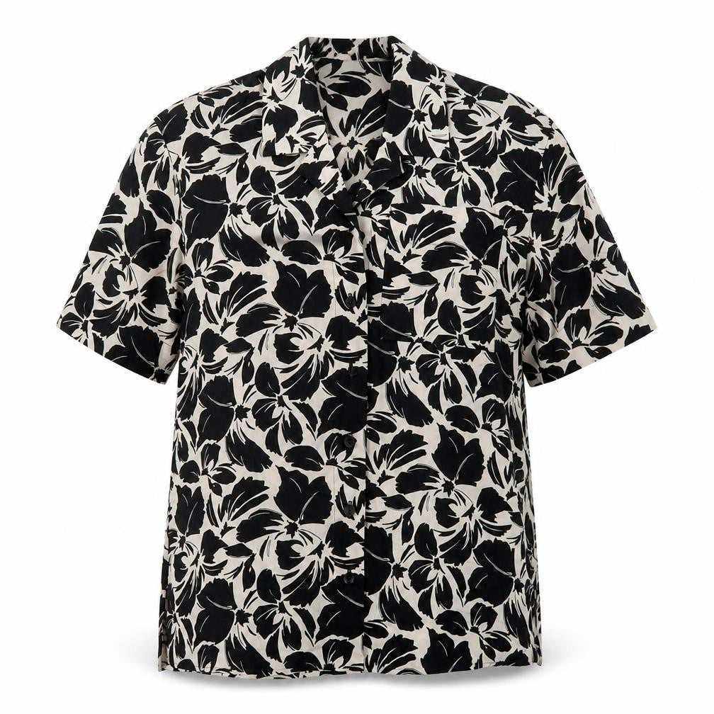 Marks & Spencer Womens Black Geometric Cotton Basic Button-Up Size 6 Collared