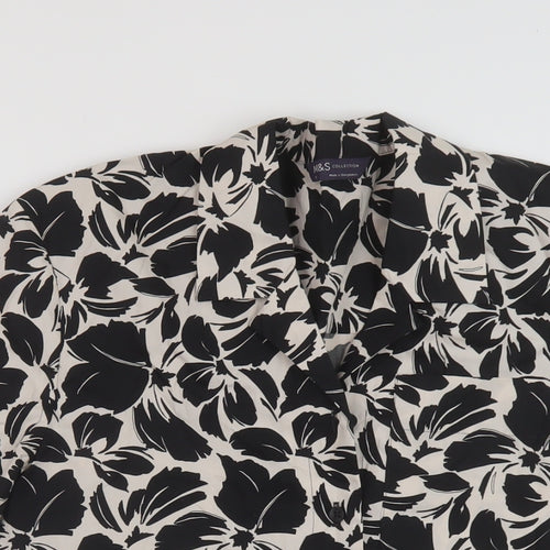 Marks and Spencer Womens Black Geometric Cotton Basic Button-Up Size 6 Collared