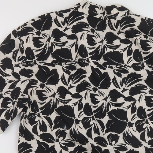 Marks and Spencer Womens Black Geometric Cotton Basic Button-Up Size 6 Collared