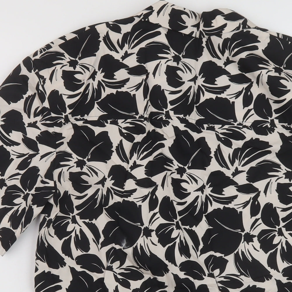 Marks and Spencer Womens Black Geometric Cotton Basic Button-Up Size 6 Collared
