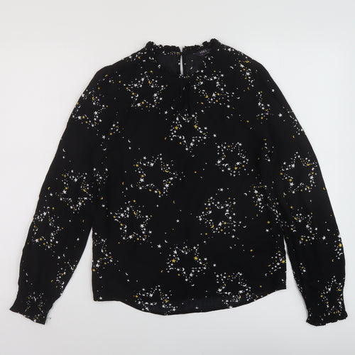 Marks and Spencer Womens Black Geometric Viscose Basic Blouse Size 6 Round Neck