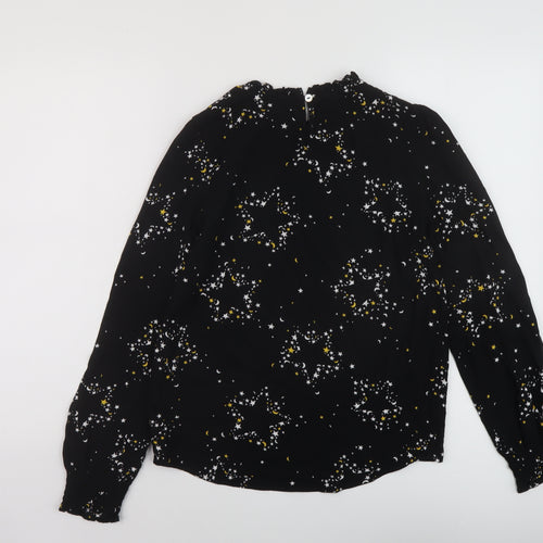 Marks and Spencer Womens Black Geometric Viscose Basic Blouse Size 6 Round Neck
