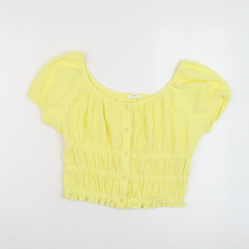 Marks and Spencer Girls Yellow Polyester Basic Blouse Size 13-14 Years Round Neck Button