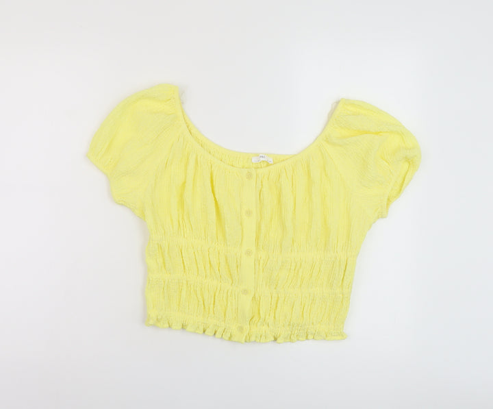 Marks and Spencer Girls Yellow Polyester Basic Blouse Size 13-14 Years Round Neck Button