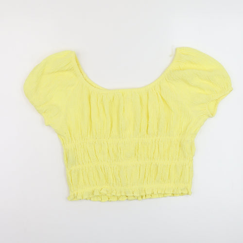 Marks and Spencer Girls Yellow Polyester Basic Blouse Size 13-14 Years Round Neck Button