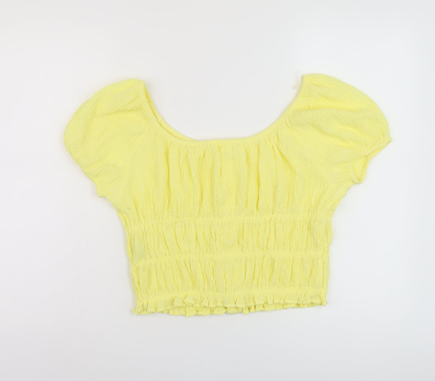 Marks and Spencer Girls Yellow Polyester Basic Blouse Size 13-14 Years Round Neck Button