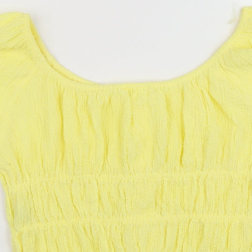 Marks and Spencer Girls Yellow Polyester Basic Blouse Size 13-14 Years Round Neck Button