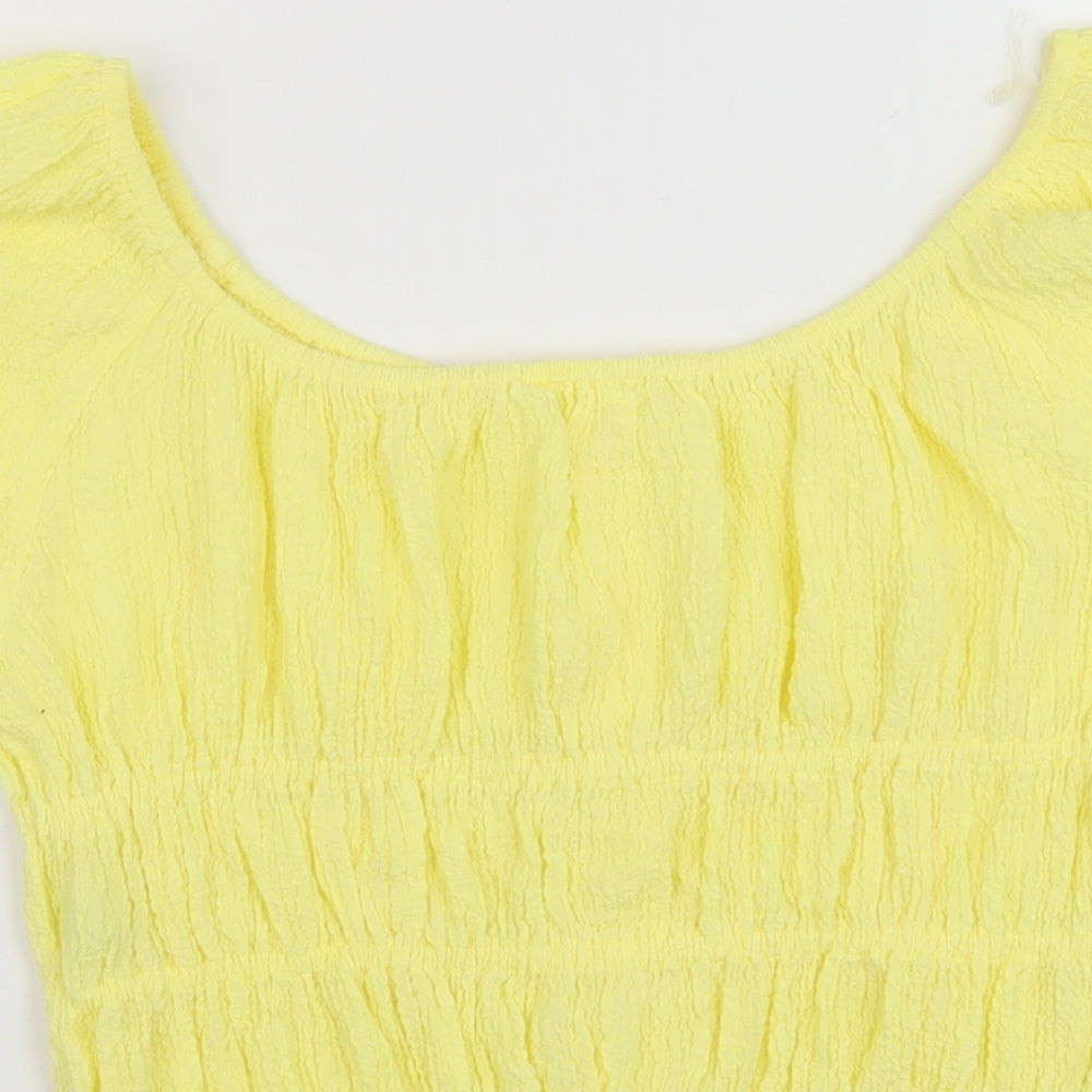 Marks and Spencer Girls Yellow Polyester Basic Blouse Size 13-14 Years Round Neck Button