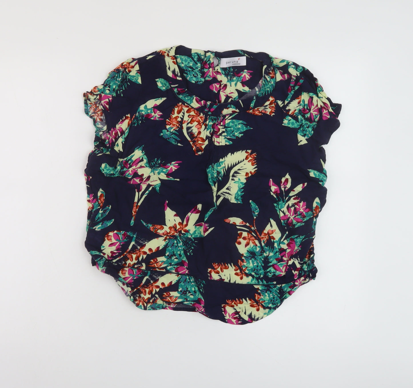 Per Una Womens Blue Floral Viscose Basic Blouse Size 12 Roll Neck