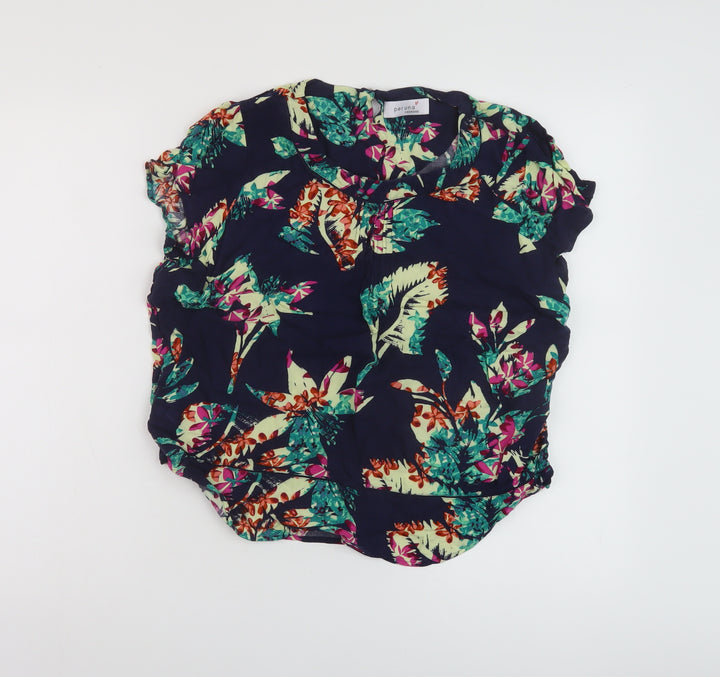 Per Una Womens Blue Floral Viscose Basic Blouse Size 12 Roll Neck