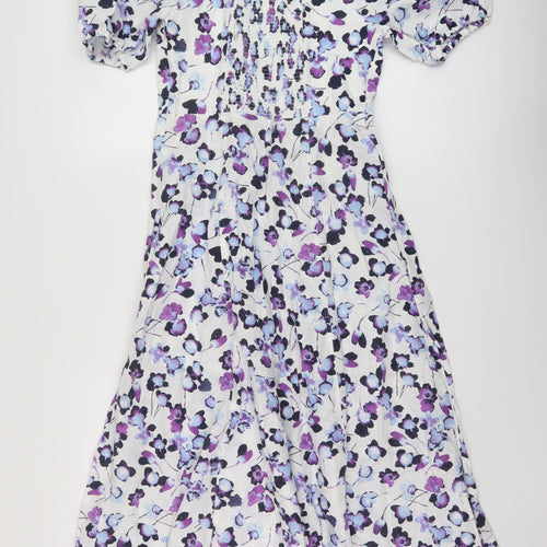 Marks and Spencer Womens Multicoloured Floral Linen A-Line Size 8 Square Neck Zip