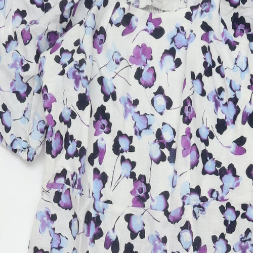 Marks and Spencer Womens Multicoloured Floral Linen A-Line Size 8 Square Neck Zip