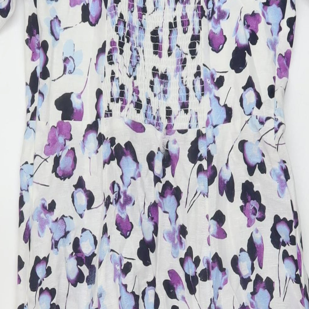 Marks and Spencer Womens Multicoloured Floral Linen A-Line Size 8 Square Neck Zip