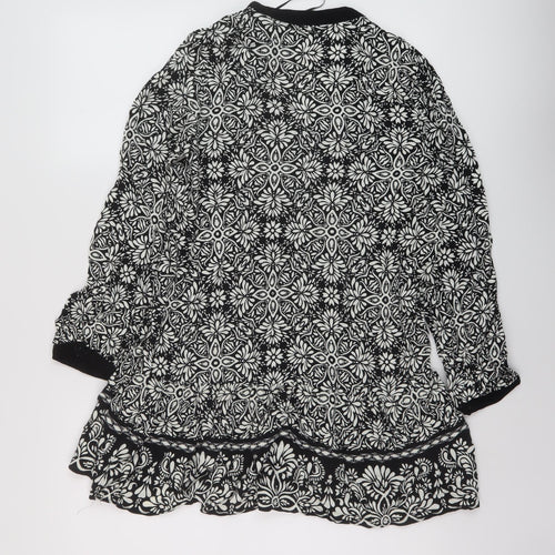 Zara Womens Black Geometric Viscose Basic Blouse Size M V-Neck