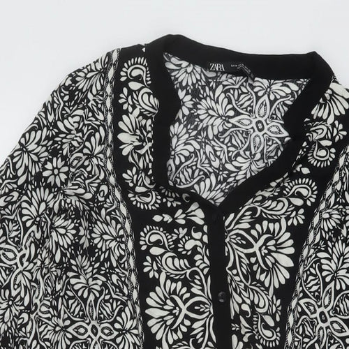 Zara Womens Black Geometric Viscose Basic Blouse Size M V-Neck
