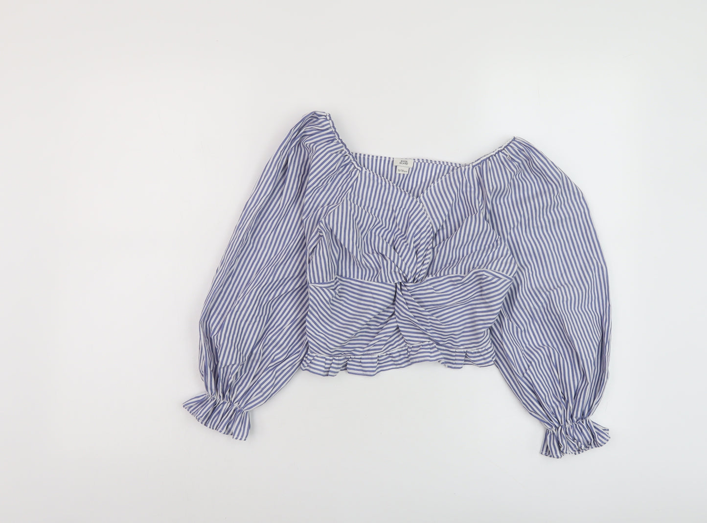 River Island Girls Blue Striped Cotton Basic Blouse Size 9-10 Years Sweetheart Pullover