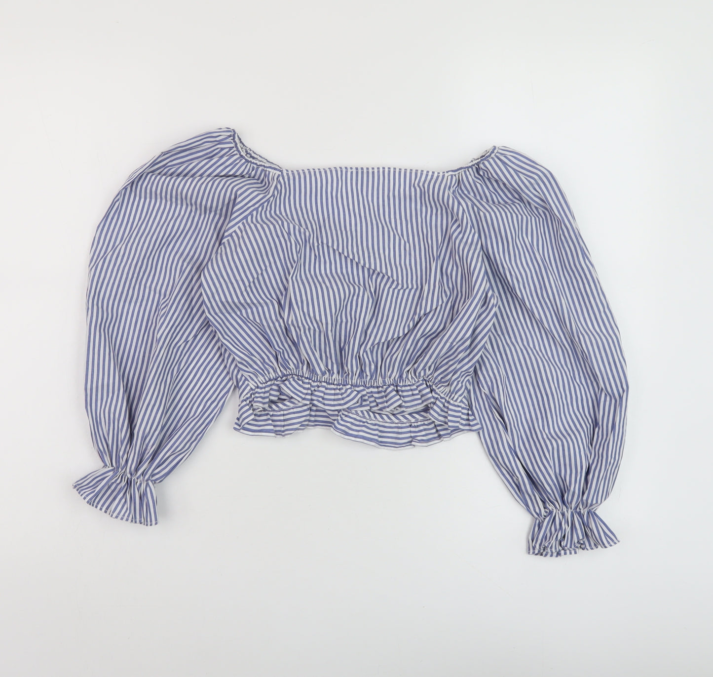 River Island Girls Blue Striped Cotton Basic Blouse Size 9-10 Years Sweetheart Pullover