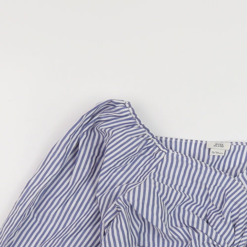 River Island Girls Blue Striped Cotton Basic Blouse Size 9-10 Years Sweetheart Pullover