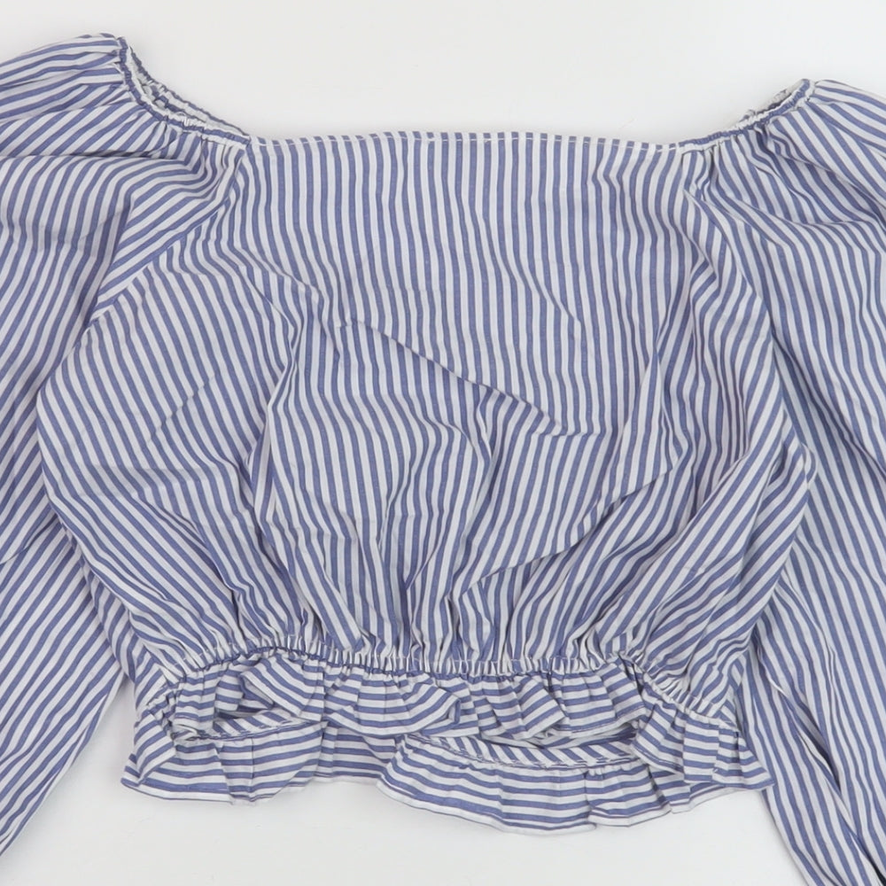 River Island Girls Blue Striped Cotton Basic Blouse Size 9-10 Years Sweetheart Pullover