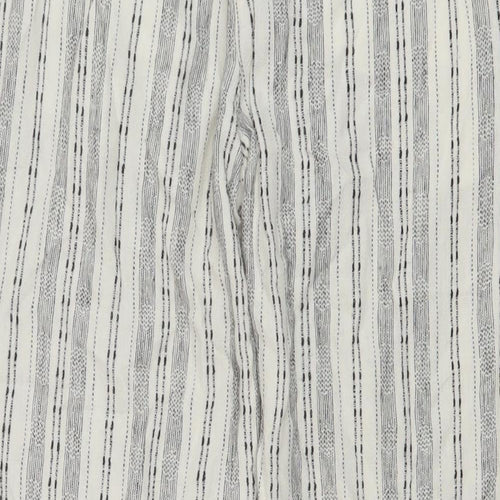 Marks and Spencer Womens Beige Striped Linen Trousers Size 8 L26 in Regular Hook & Eye