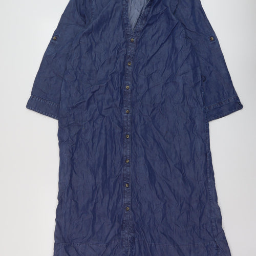 White Labekl Womens Blue Lyocell Shirt Dress Size 12 Collared Button