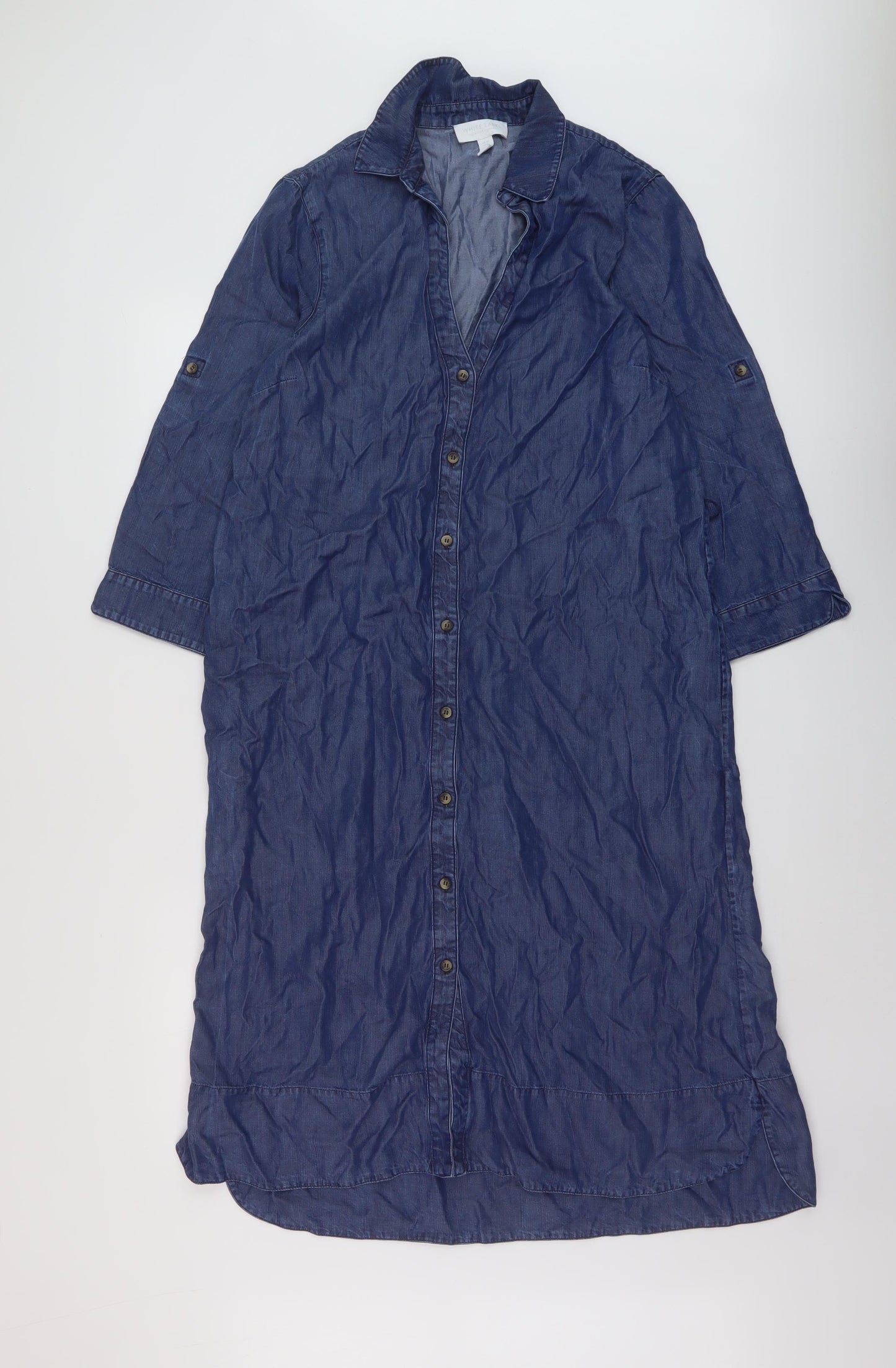 White Labekl Womens Blue Lyocell Shirt Dress Size 12 Collared Button