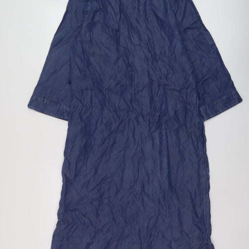 White Labekl Womens Blue Lyocell Shirt Dress Size 12 Collared Button