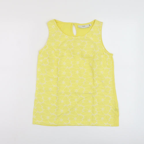 NEXT Womens Yellow Floral Cotton Basic Tank Size 6 Round Neck