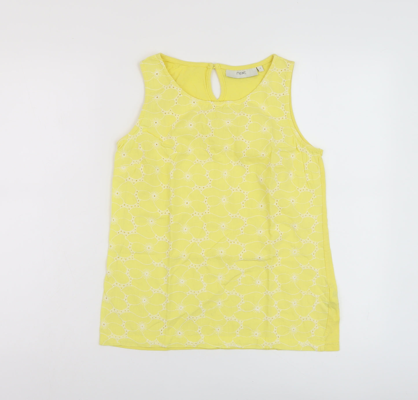 NEXT Womens Yellow Floral Cotton Basic Tank Size 6 Round Neck
