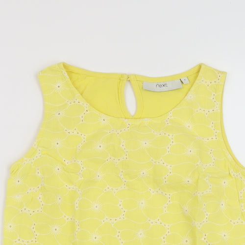 NEXT Womens Yellow Floral Cotton Basic Tank Size 6 Round Neck