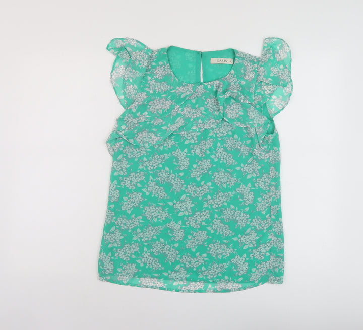 Oasis Womens Green Floral Polyester Basic Tank Size 8 Round Neck