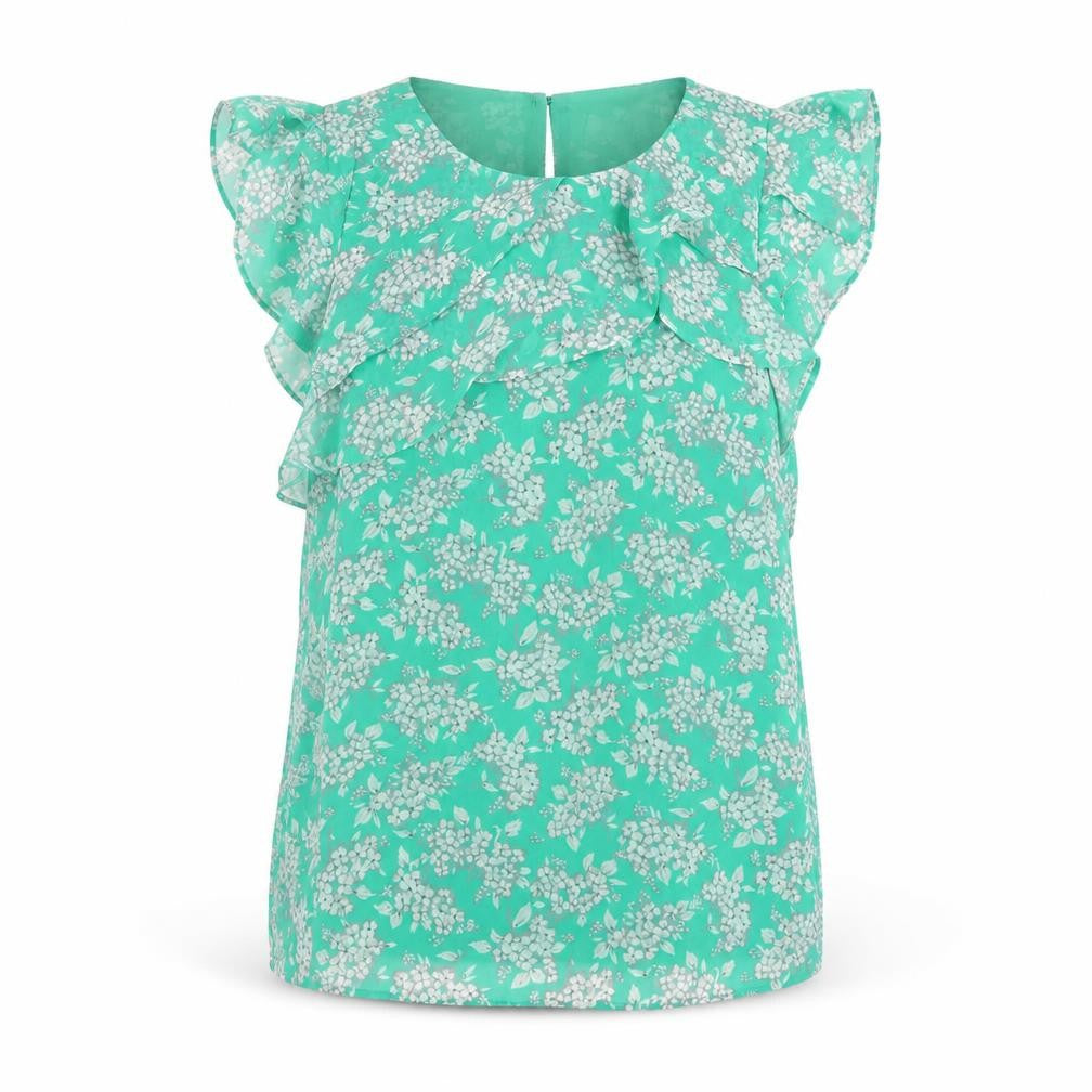 Oasis Womens Green Floral Polyester Basic Tank Size 8 Round Neck
